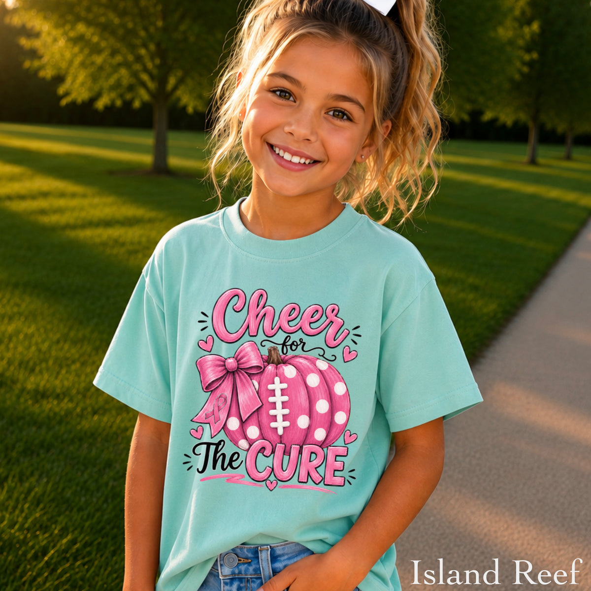 Cheer For The Cure Breast Cancer Youth Comfort Color T-Shirt