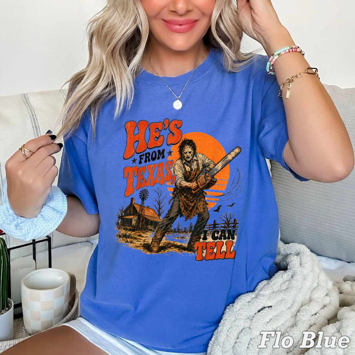 He’s From Texas Halloween Comfort Color Graphic Tee
