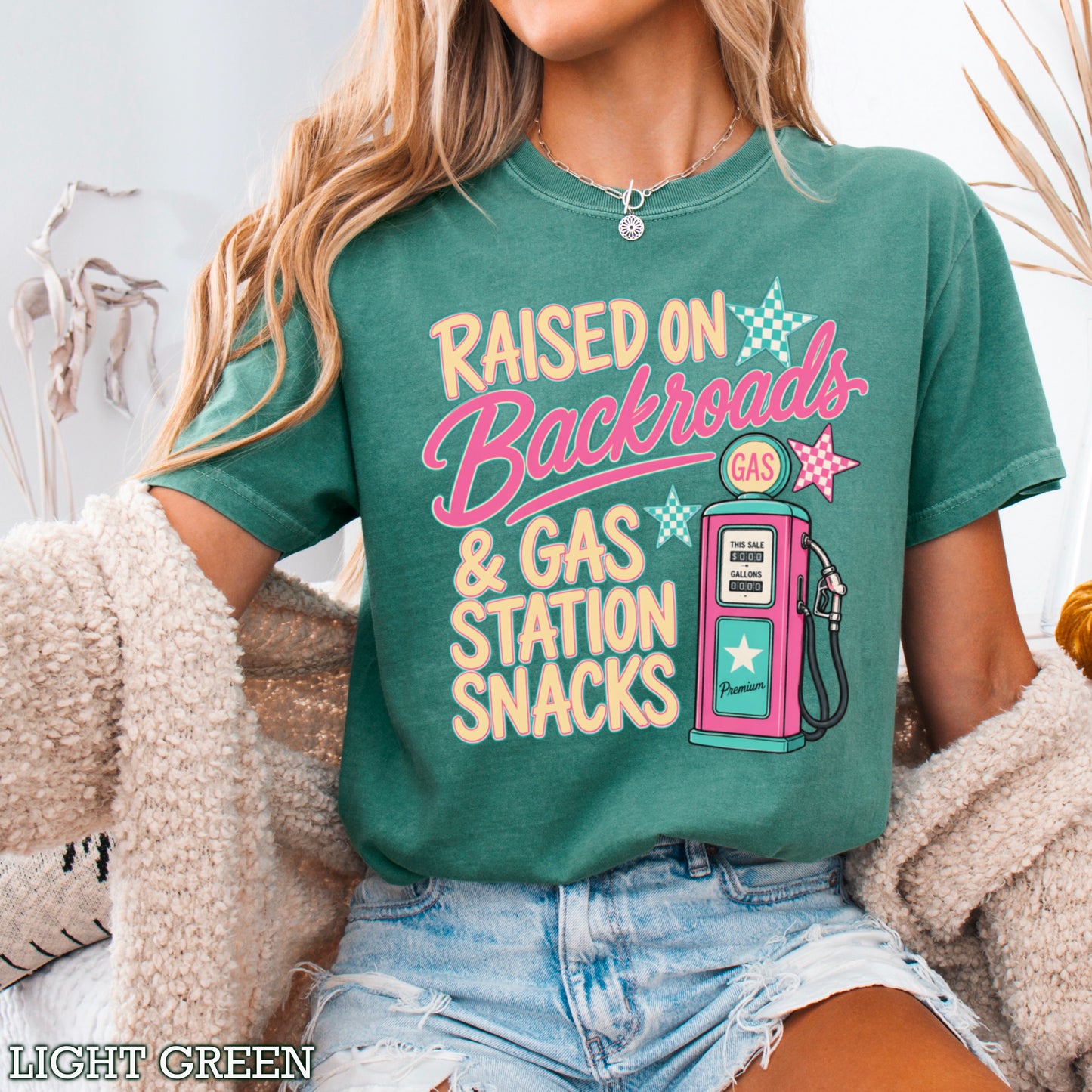 Raised On Backroads & Gas Station Snacks Comfort Color Graphic Tee