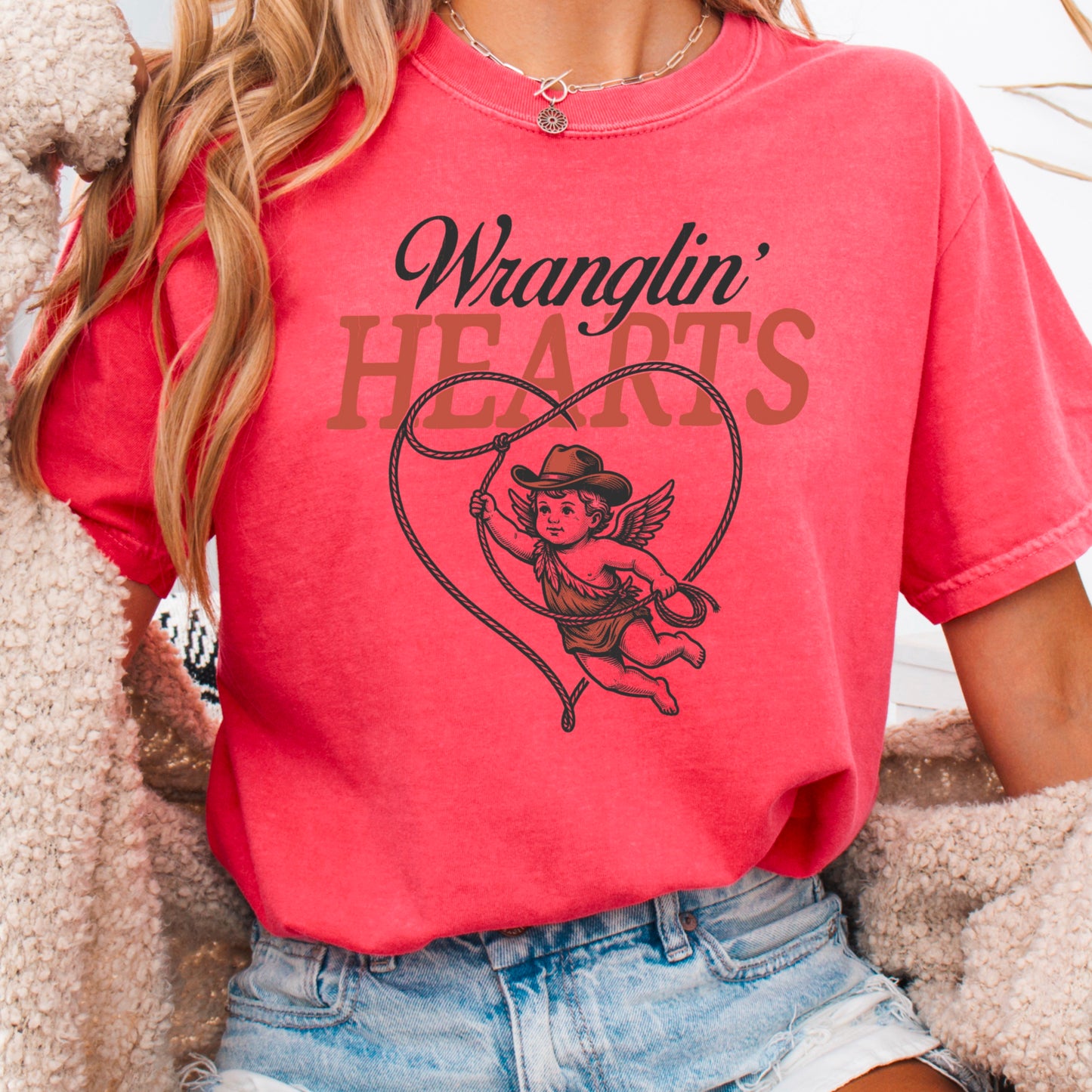 Wranglin Hearts Valentine’s Day Comfort Color Graphic Tee