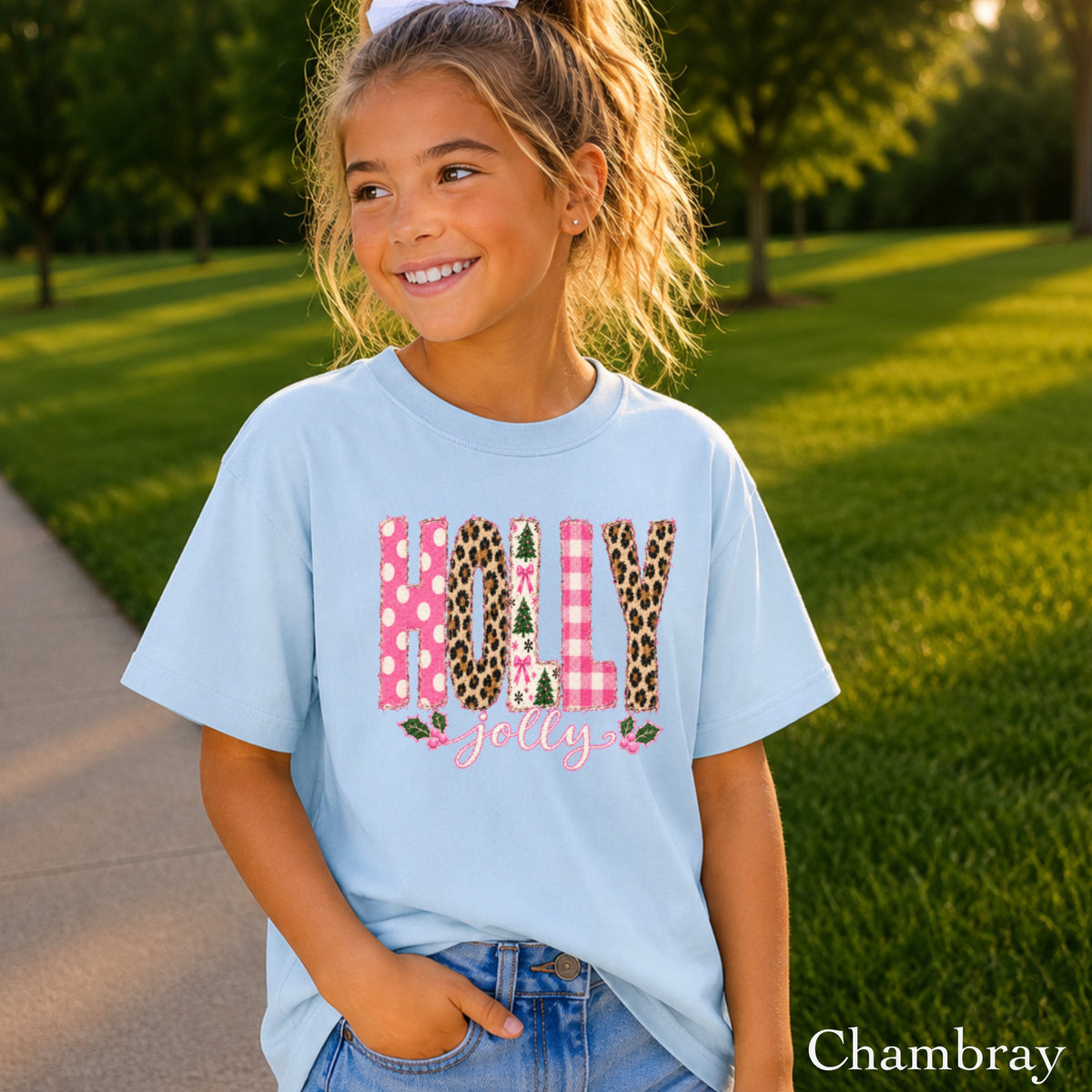 Leopard Holly Jolly Christmas Youth Comfort Color T-Shirt