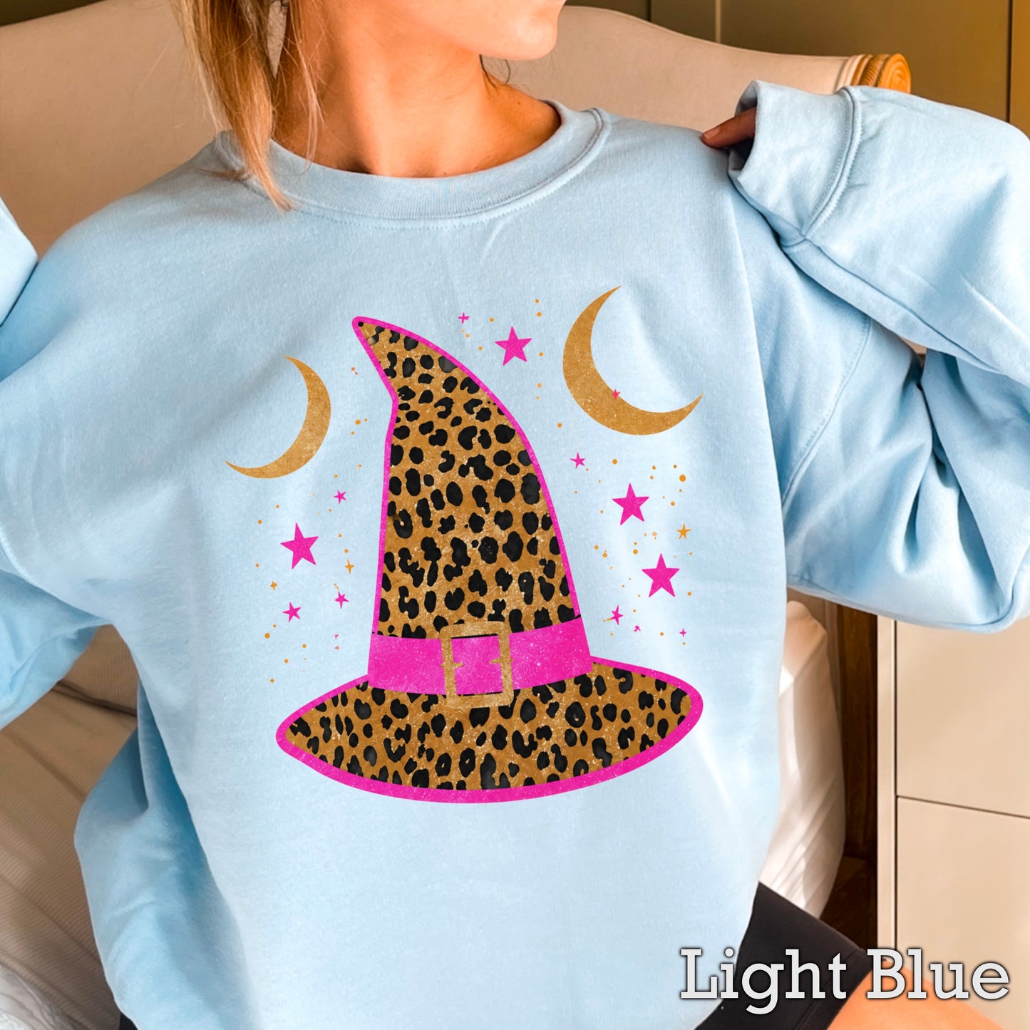 Leopard Witches Hat Halloween Crewneck Sweatshirt