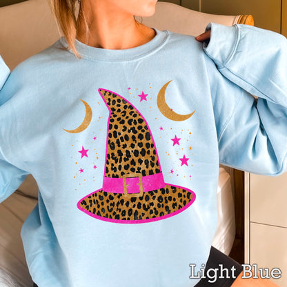 Leopard Witches Hat Halloween Crewneck Sweatshirt