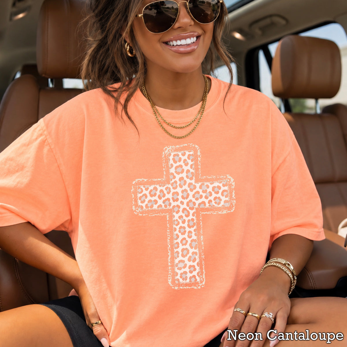Snow Leopard Cross Christian Comfort Color Graphic Tee