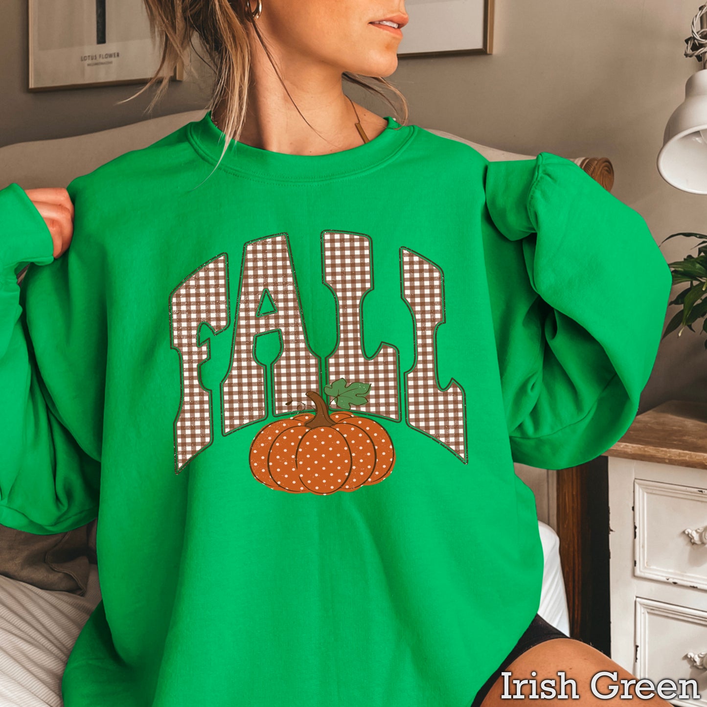Fall Pumpkin Gingham Crewneck Sweatshirt
