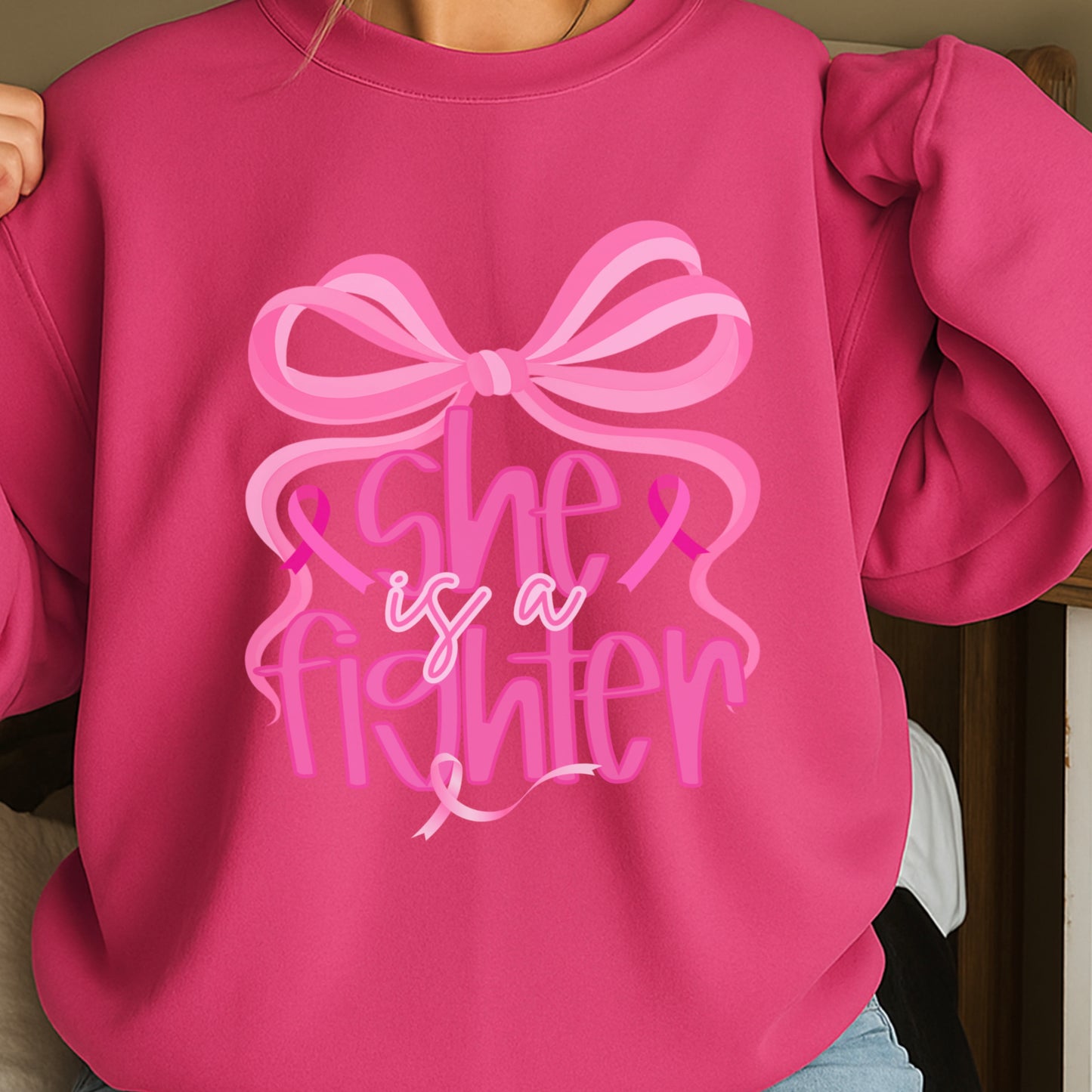 She Is A Fighter Breast Cancer Crewneck Sweatshirt
