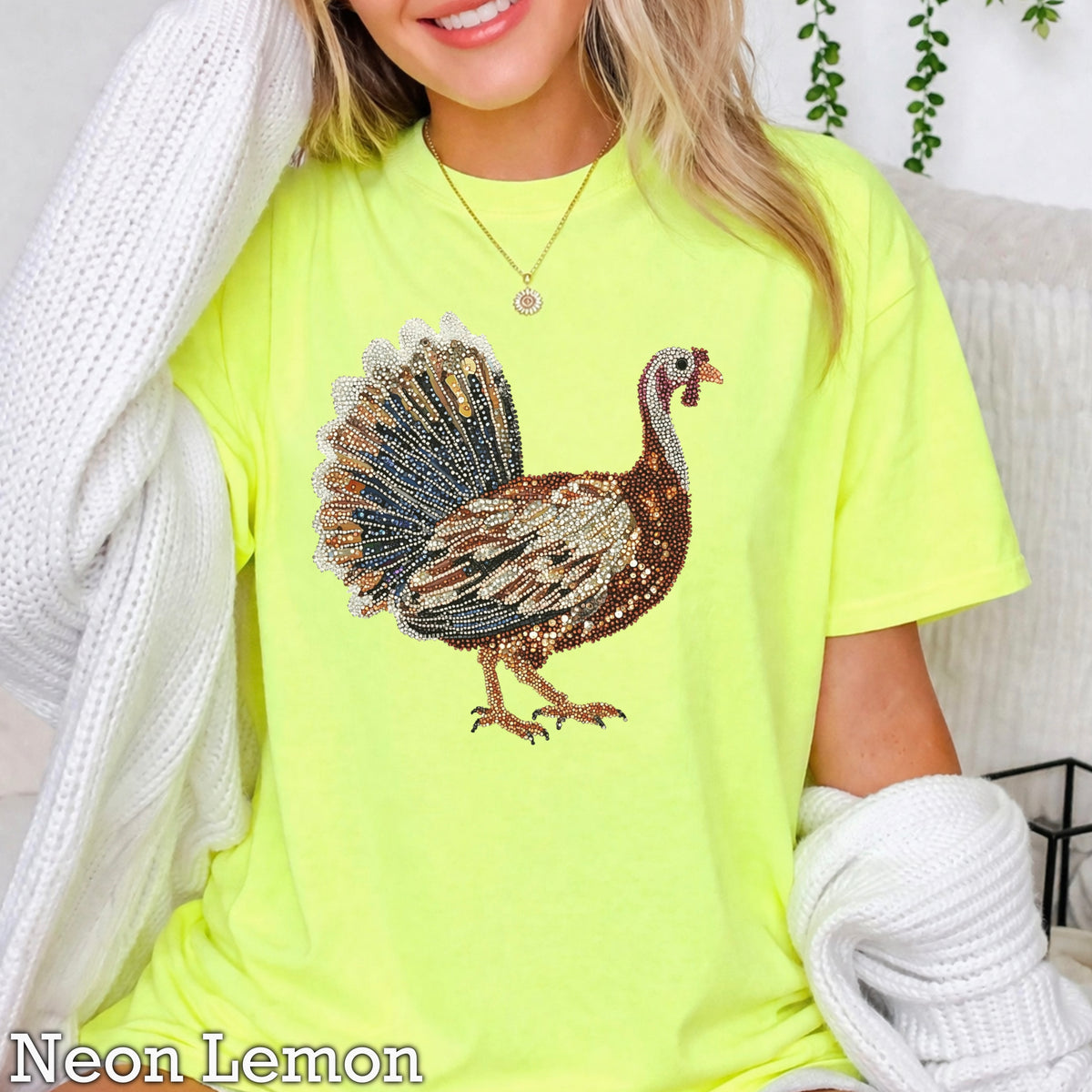 Faux Rhinestone Turkey Comfort Color Graphic Tee
