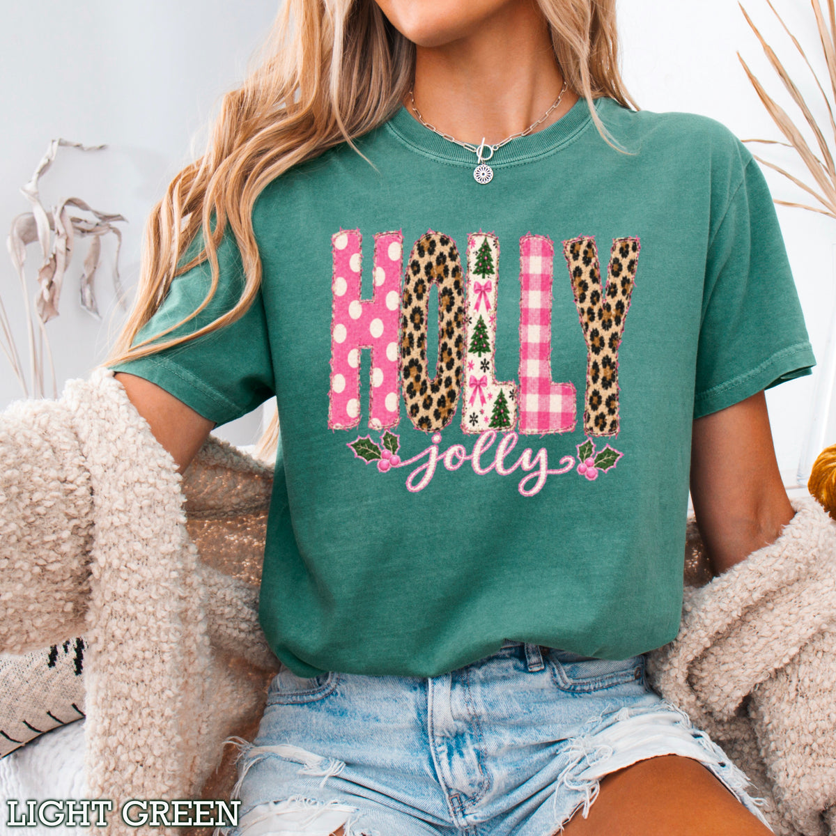 Leopard Holly Jolly Christmas Comfort Color Graphic Tee