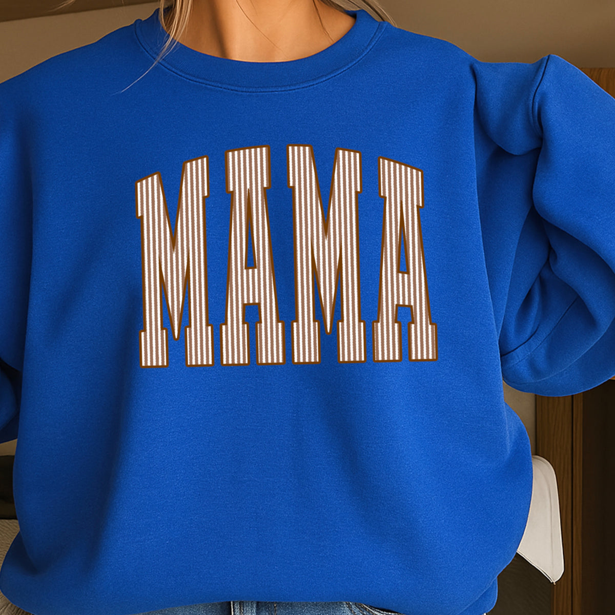 Mama Brown Seersucker Crewneck Sweatshirt