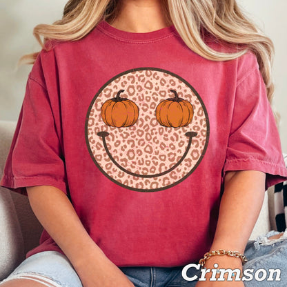 Leopard Pumpkin Face Comfort Color Graphic Tee