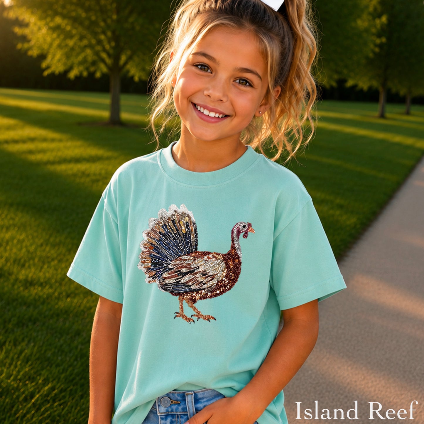 Faux Rhinestone Turkey Youth Comfort Color T-Shirt