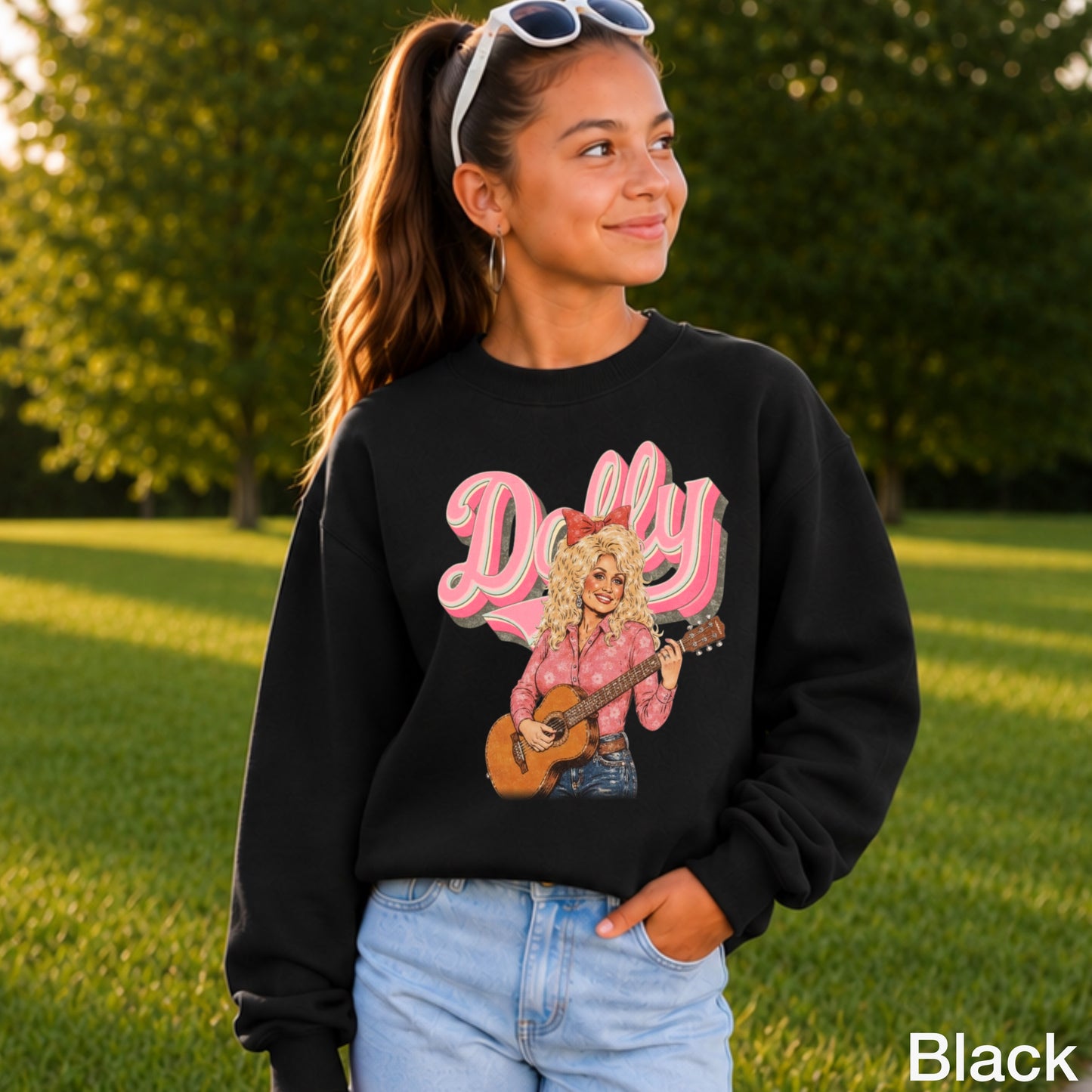 Pink Dolly Guitar Youth Crewneck Sweatshirt