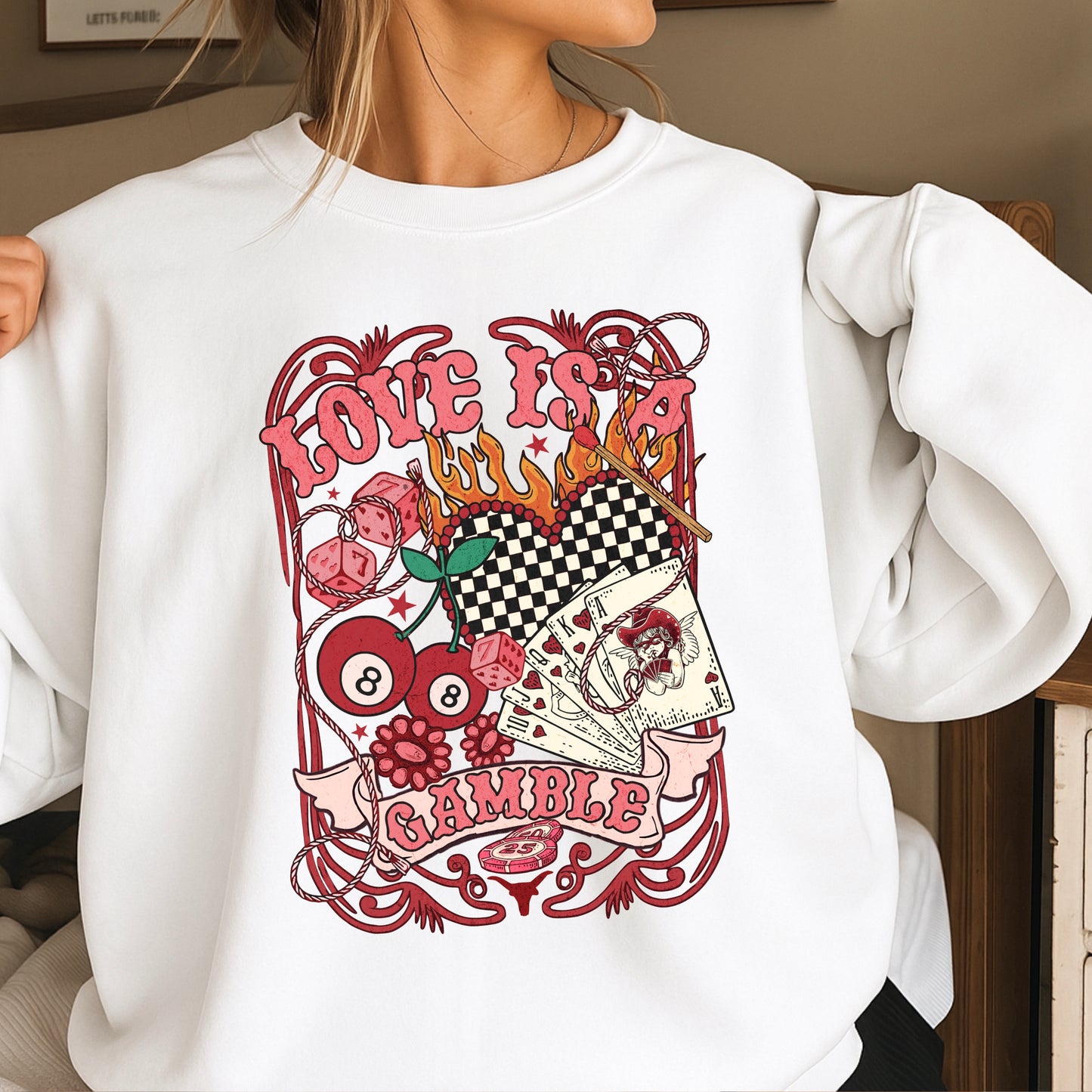 Love Is A Gamble Valentine’s Day Crewneck Sweatshirt