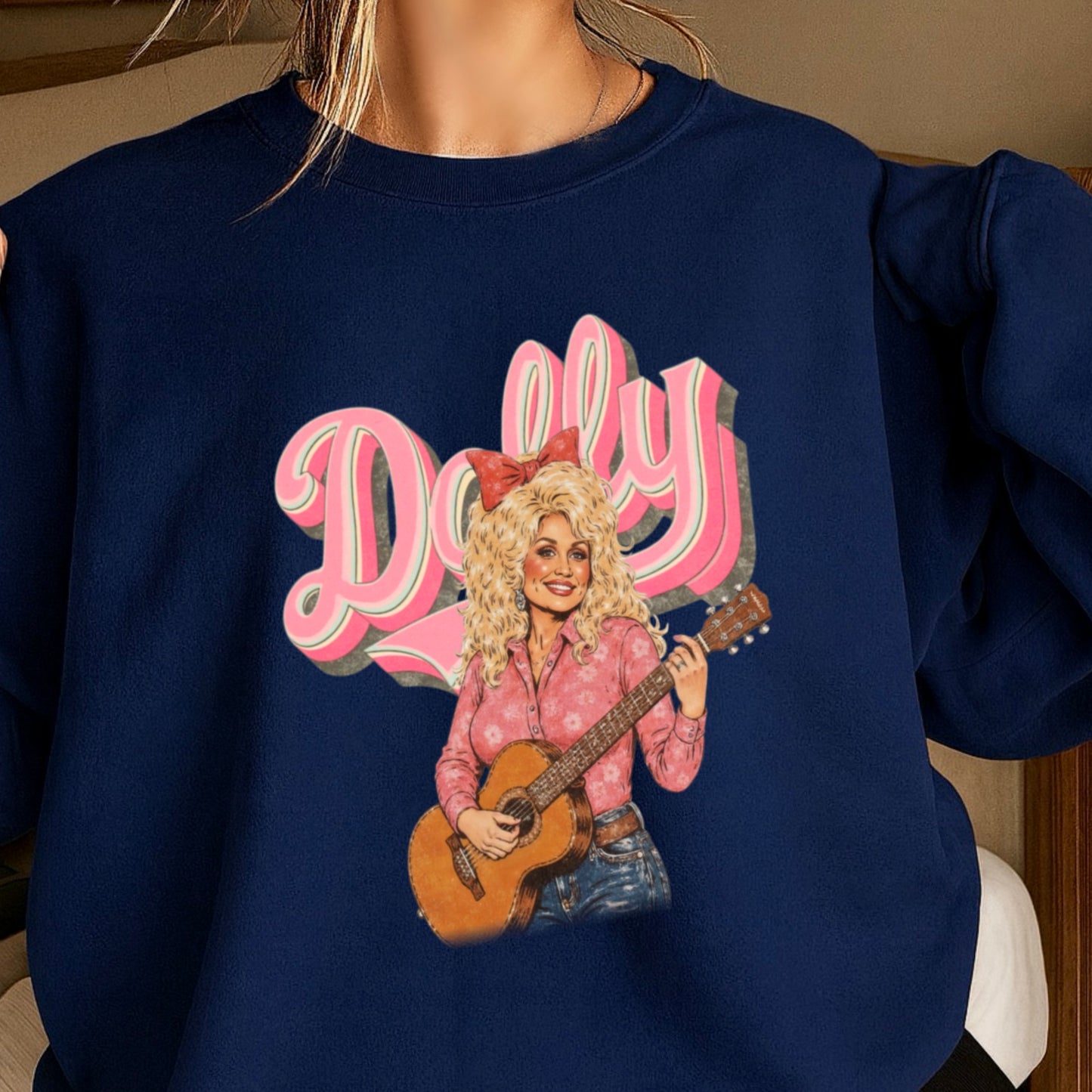 Pink Dolly Guitar Crewneck Sweatshirt