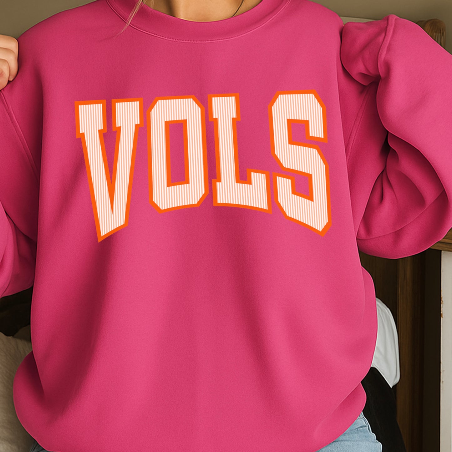 Orange & White College Game Day Crewneck Sweatshirt