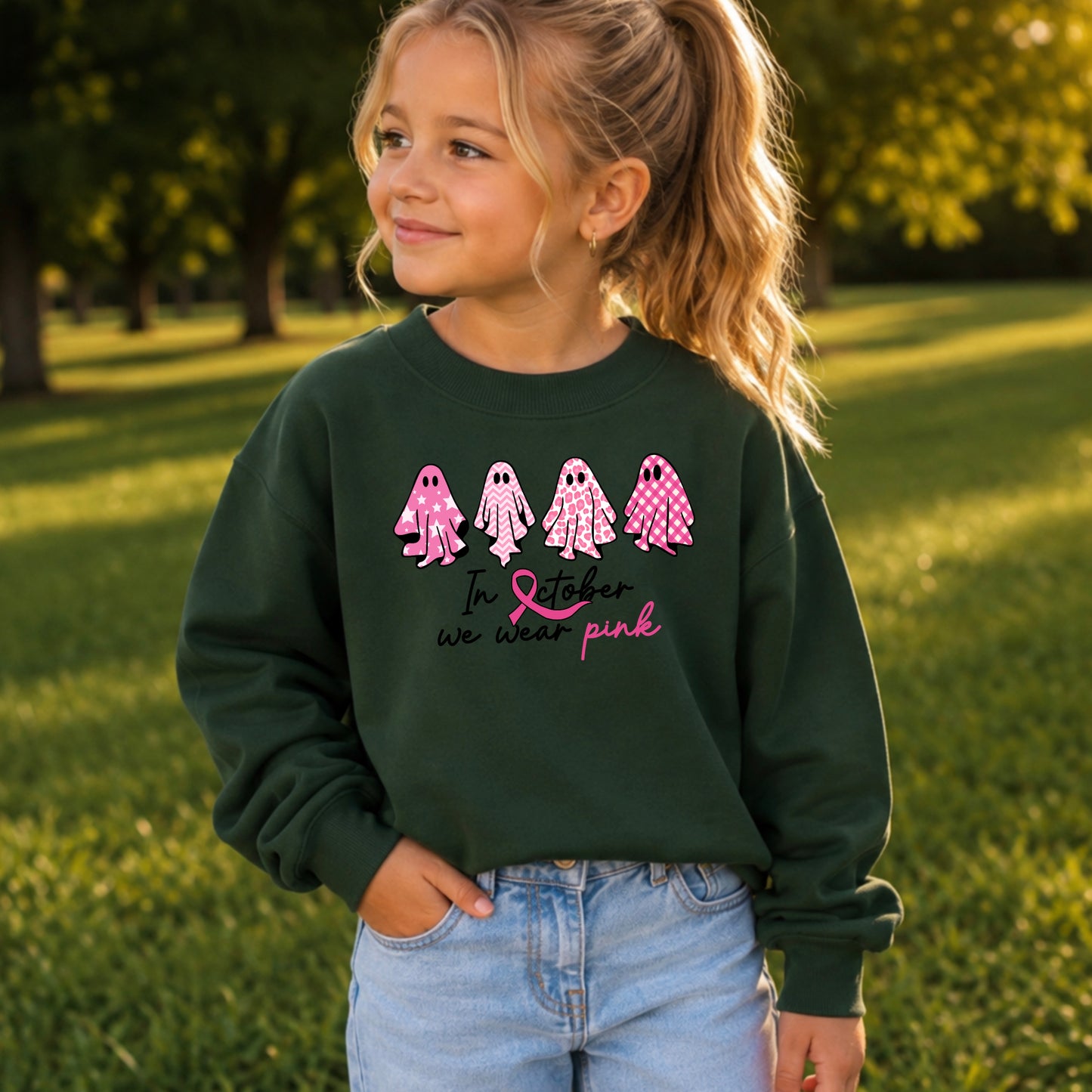 In October We Wear Pink Youth Crewneck Sweatshirt