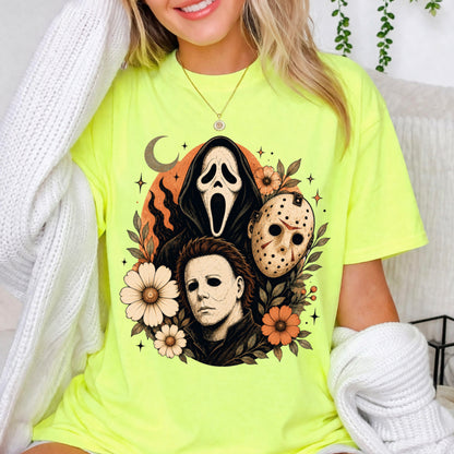 Floral Halloween Characters Comfort Color Graphic Tee
