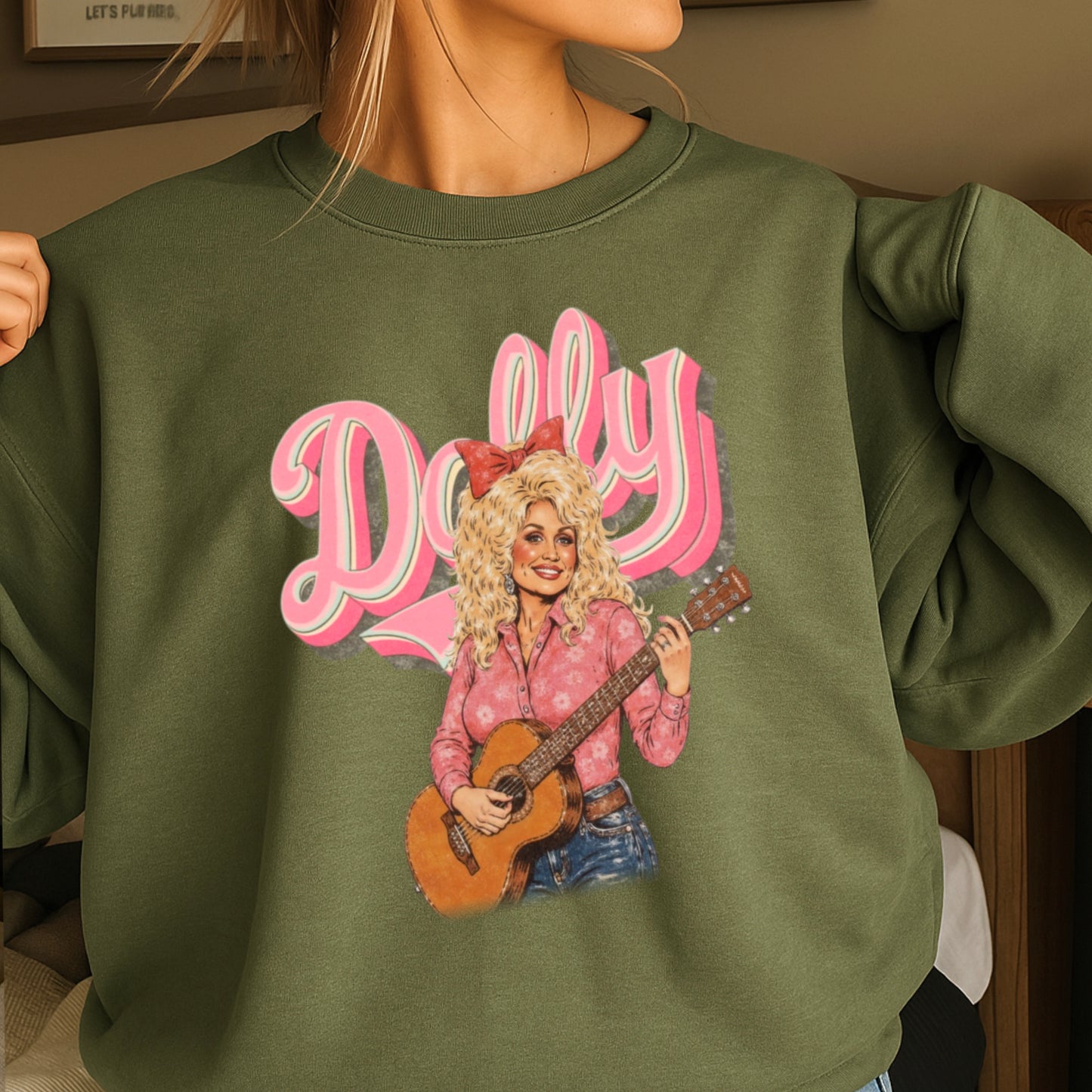 Pink Dolly Guitar Crewneck Sweatshirt