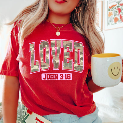 Camo John 3:16 Valentine’s Day Comfort Color Graphic Tee