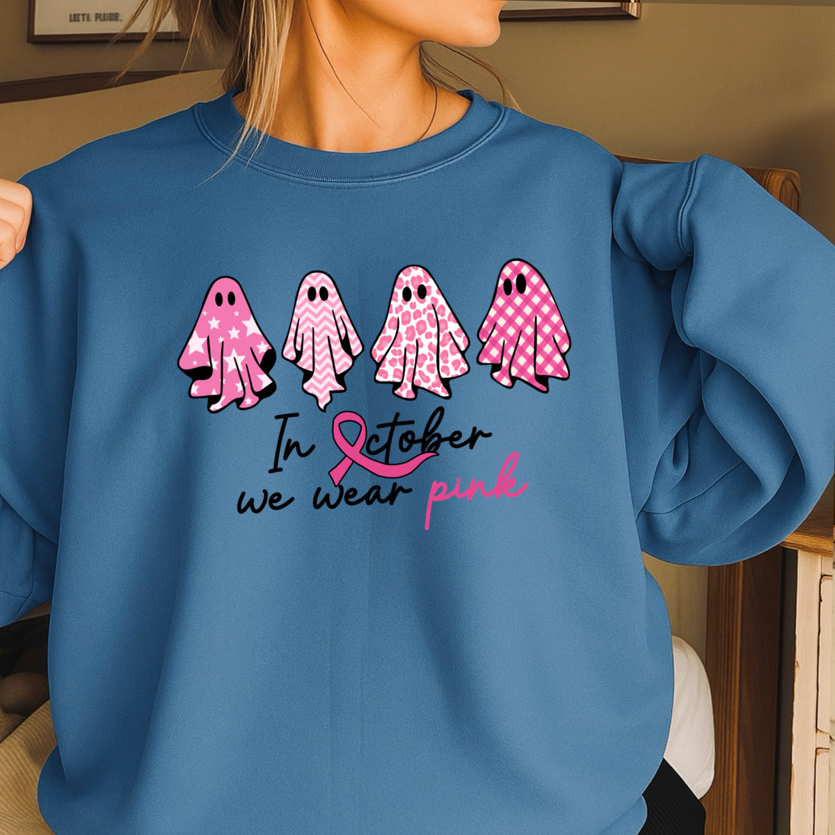 In October We Wear Pink Crewneck Sweatshirt
