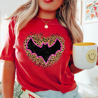 Leopard Bat Halloween Comfort Color Graphic Tee