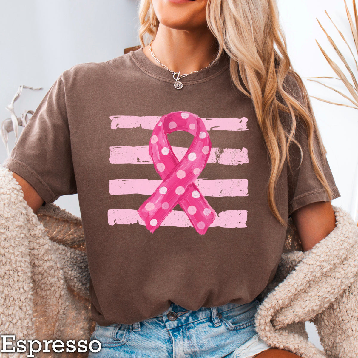 Breast Cancer Awareness Ribbon Comfort Color Graphic Tee