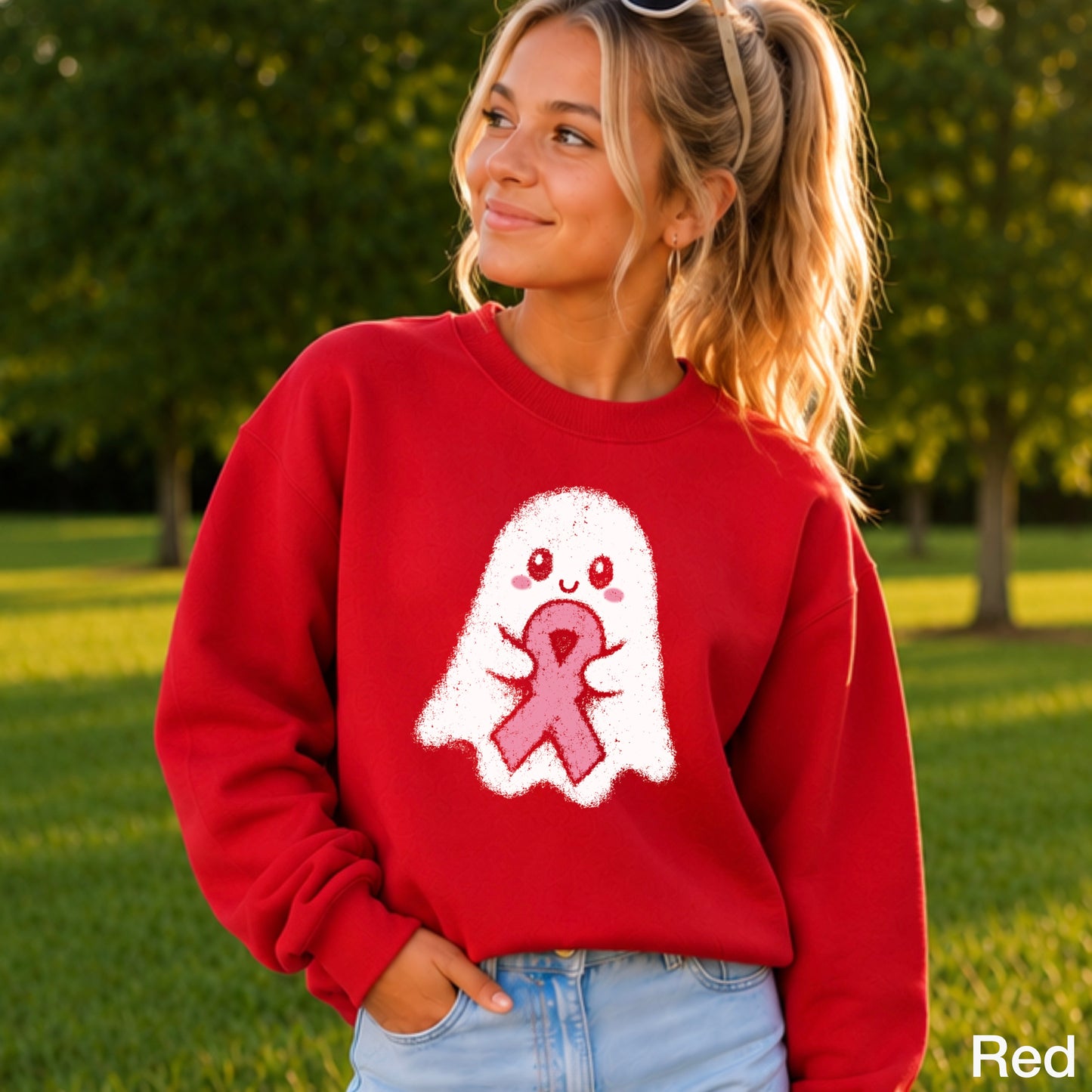 Breast Cancer Ghost Youth Crewneck Sweatshirt