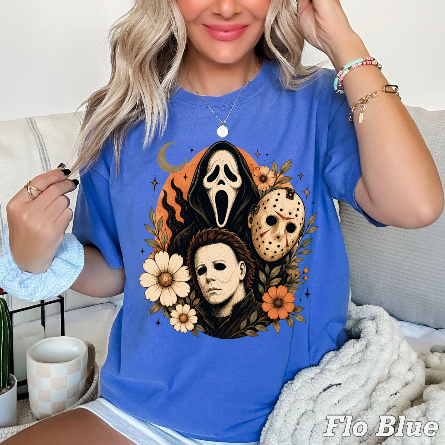Floral Halloween Characters Comfort Color Graphic Tee