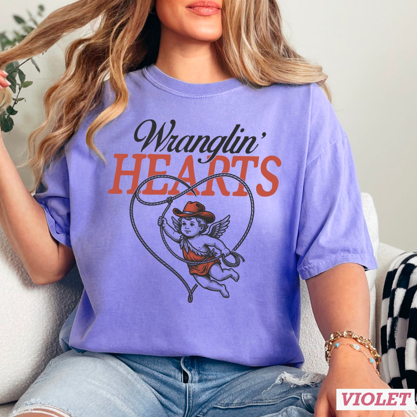 Wranglin Hearts Valentine’s Day Comfort Color Graphic Tee