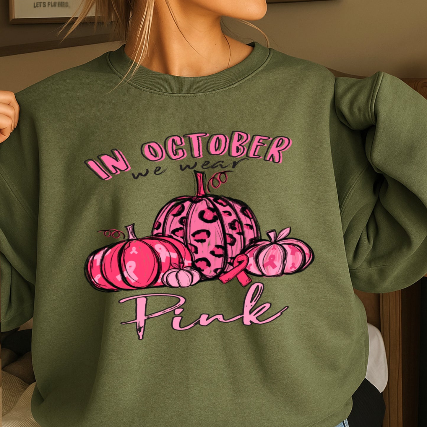 In October We Wear Pink Breast Cancer  Crewneck Sweatshirt