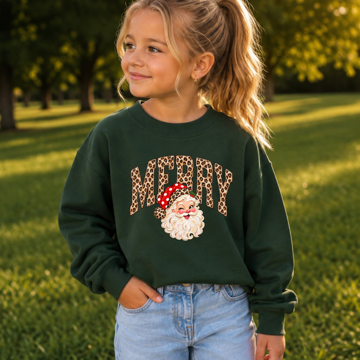 Leopard Merry Christmas Youth Crewneck Sweatshirt