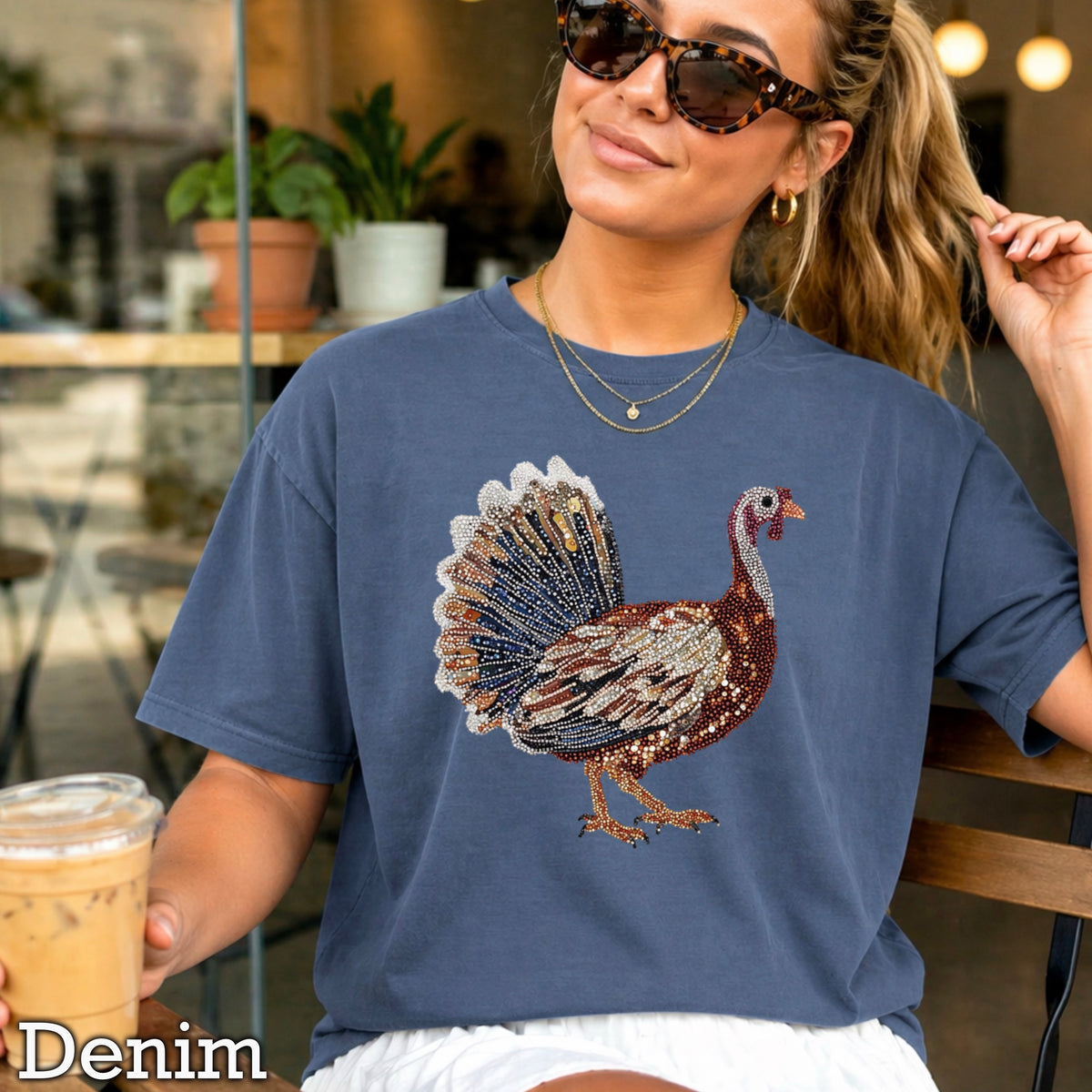 Faux Rhinestone Turkey Comfort Color Graphic Tee