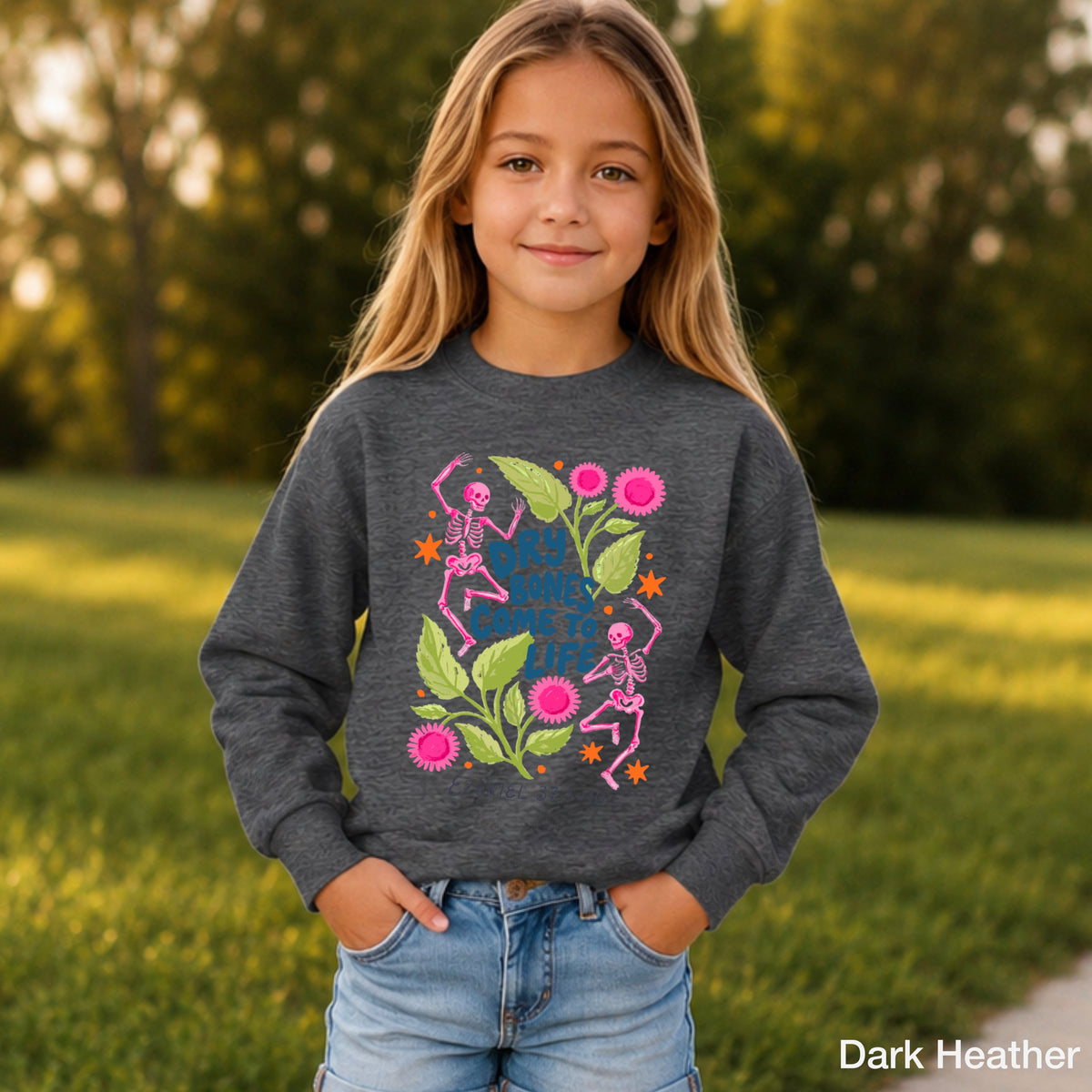 Dry Bones Come To Life Navy Lettering Youth Crewneck Sweatshirt