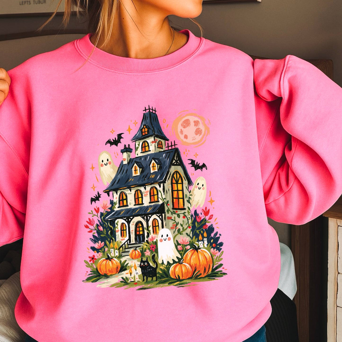 Haunted House Halloween Crewneck Sweatshirt