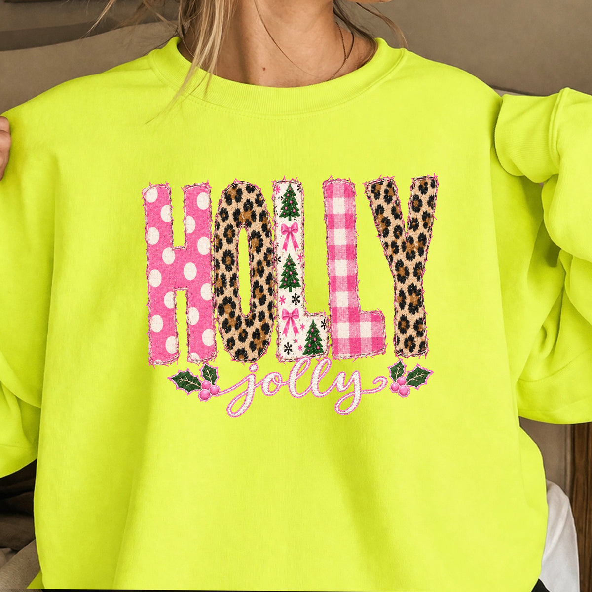 Leopard Holly Jolly Christmas Crewneck Sweatshirt