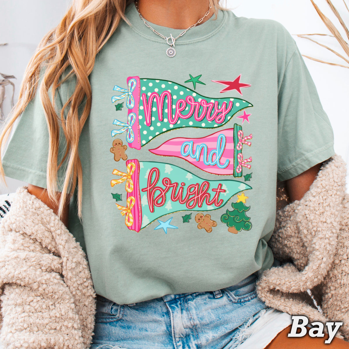 Merry And Bright Christmas Comfort Color Graphic Tee
