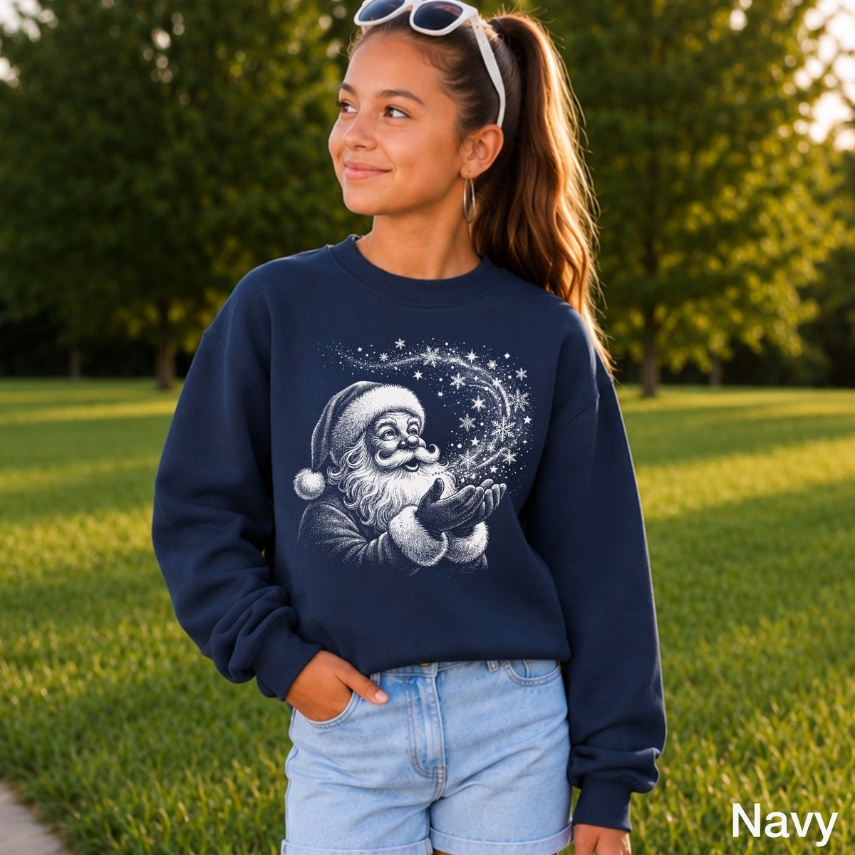 Santa Snowflakes Christmas Youth Crewneck Sweatshirt