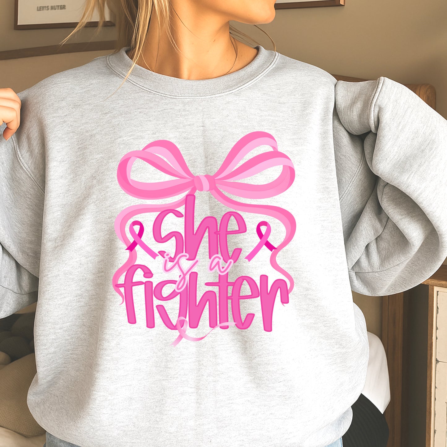 She Is A Fighter Breast Cancer Crewneck Sweatshirt