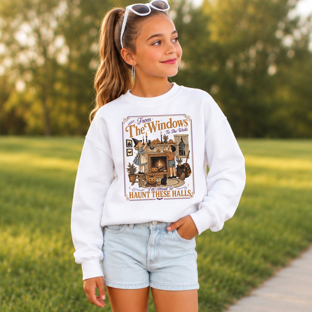 From The Windows To The Walls Halloween Youth Crewneck Sweatshirt