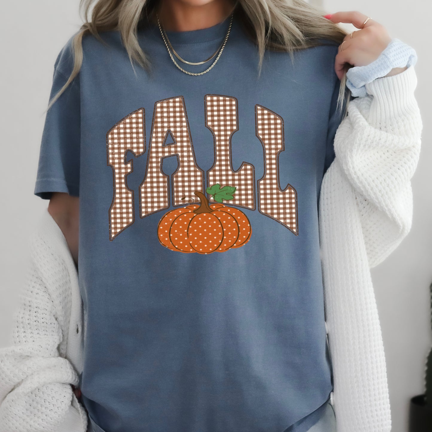 Gingham Fall Pumpkin Comfort Color Graphic Tee