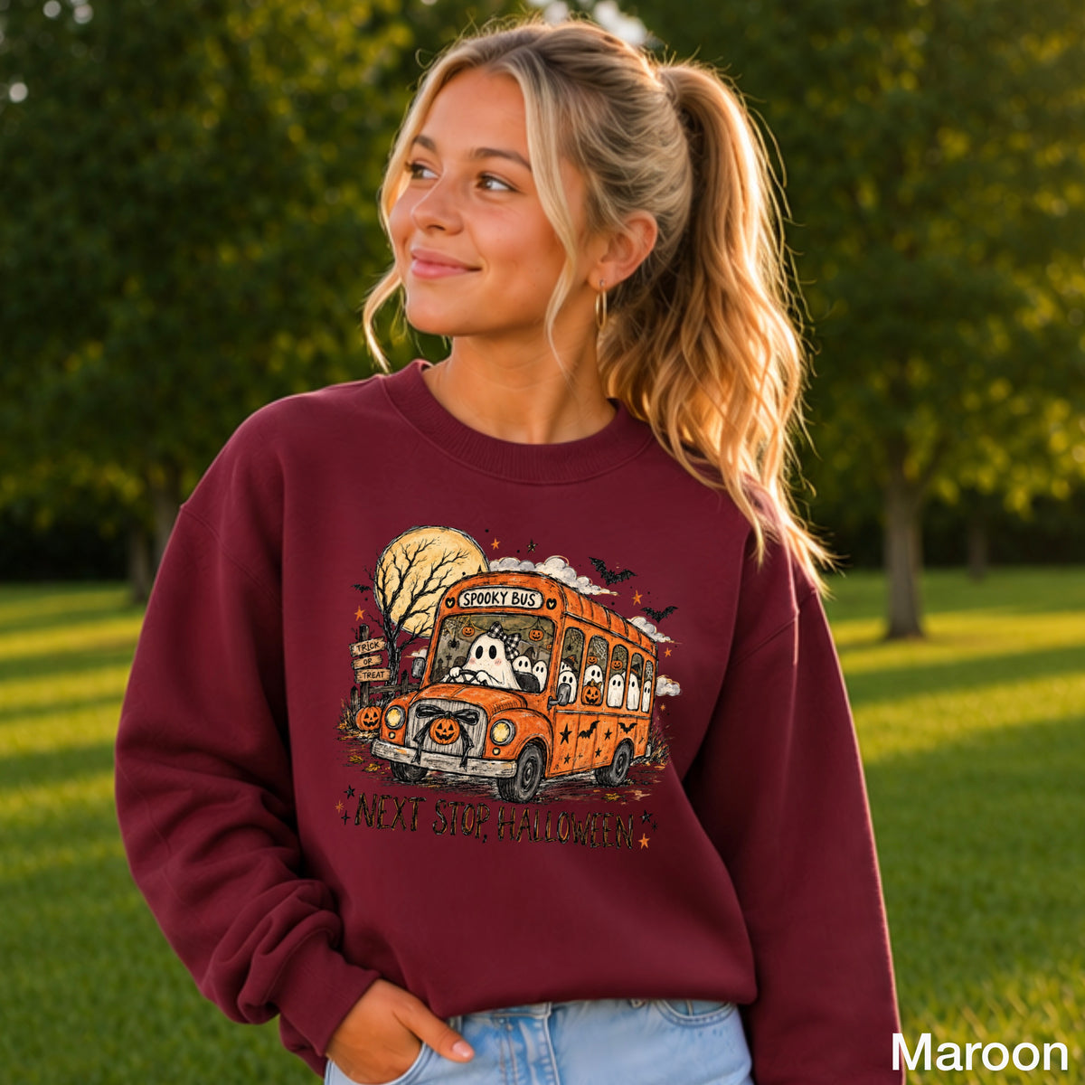 Next Stop Halloween Youth Crewneck Sweatshirt