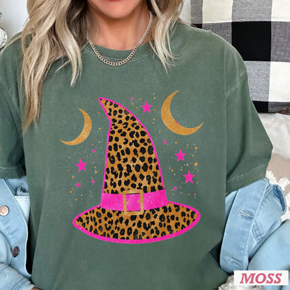 Leopard Witches Hat Halloween Comfort Color Graphic Tee