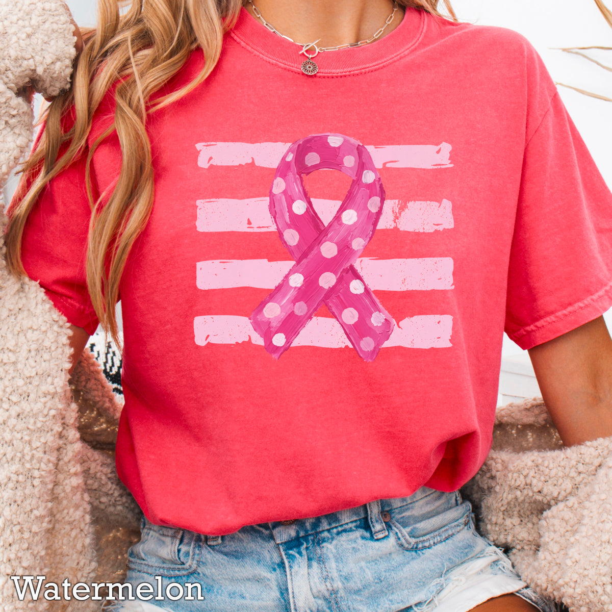 Breast Cancer Awareness Ribbon Comfort Color Graphic Tee
