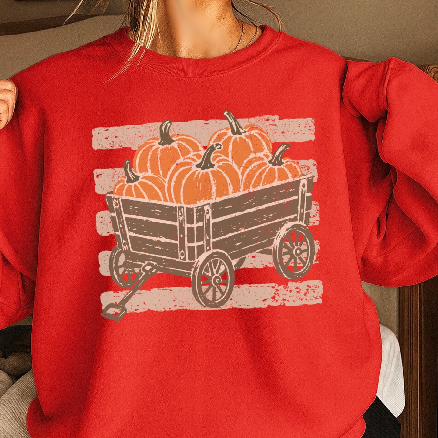 Pumpkin Wagon Fall Crewneck Sweatshirt