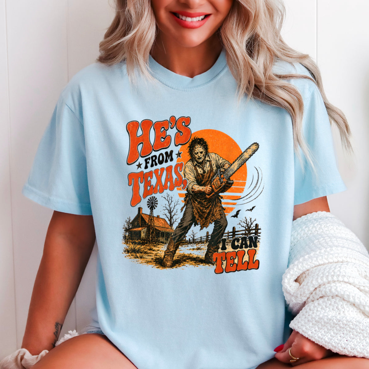He’s From Texas Halloween Comfort Color Graphic Tee