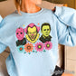 Floral Horror Film Characters Halloween Crewneck Sweatshirt