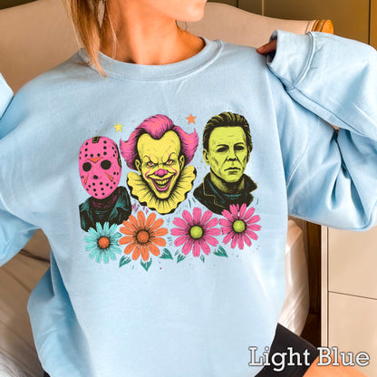 Floral Horror Film Characters Halloween Crewneck Sweatshirt