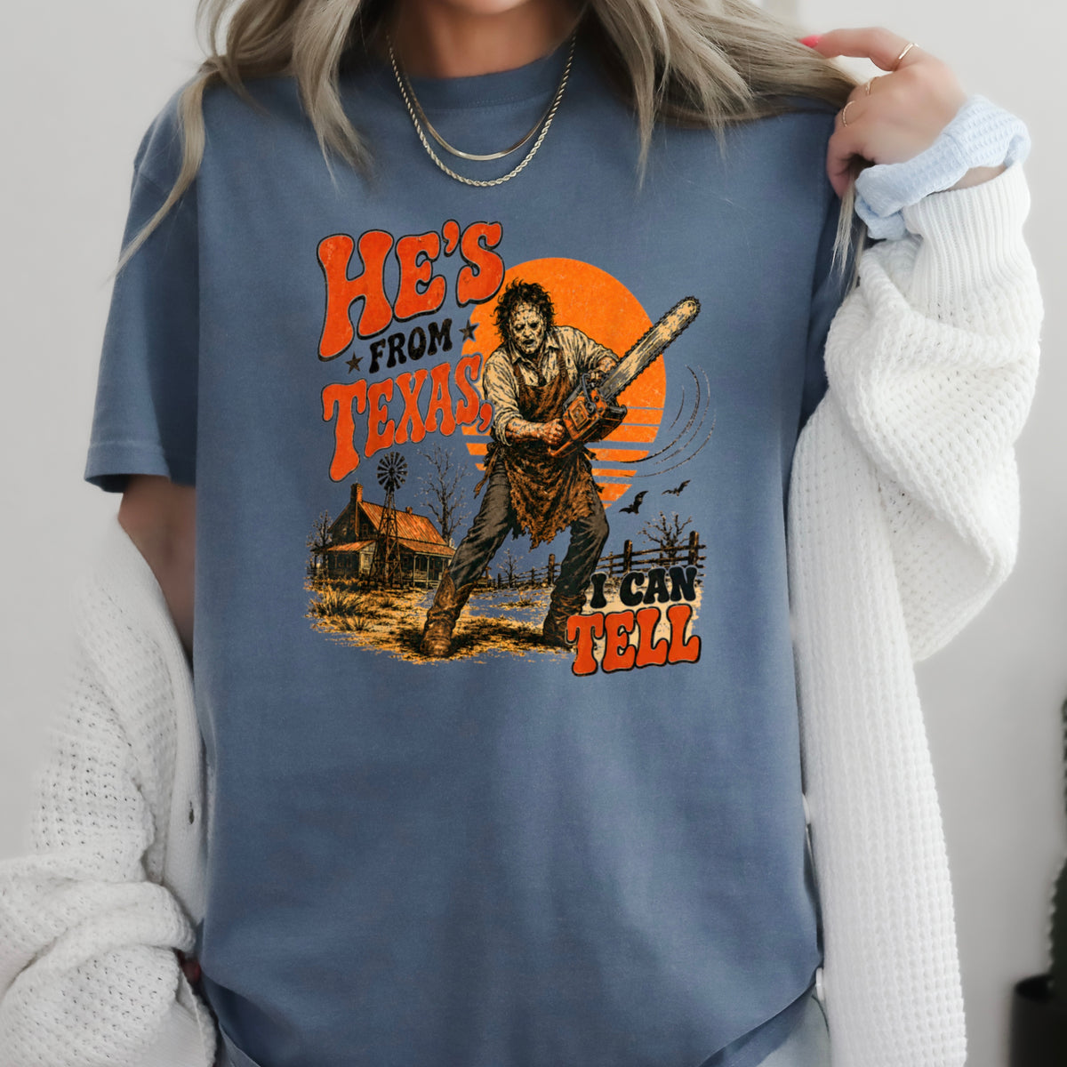 He’s From Texas Halloween Comfort Color Graphic Tee