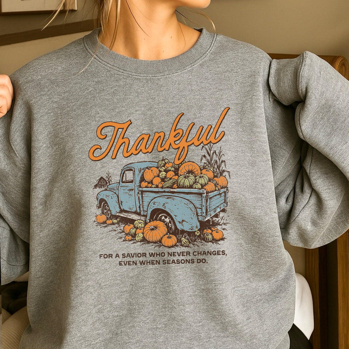 Thankful For A Savior Thanksgiving Crewneck Sweatshirt