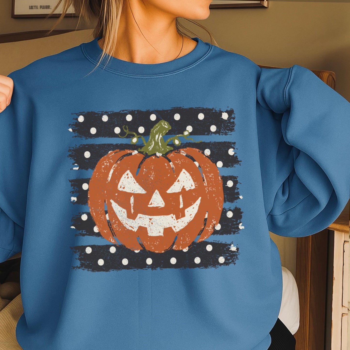 Polka Dot Halloween Pumpkin Crewneck Sweatshirt